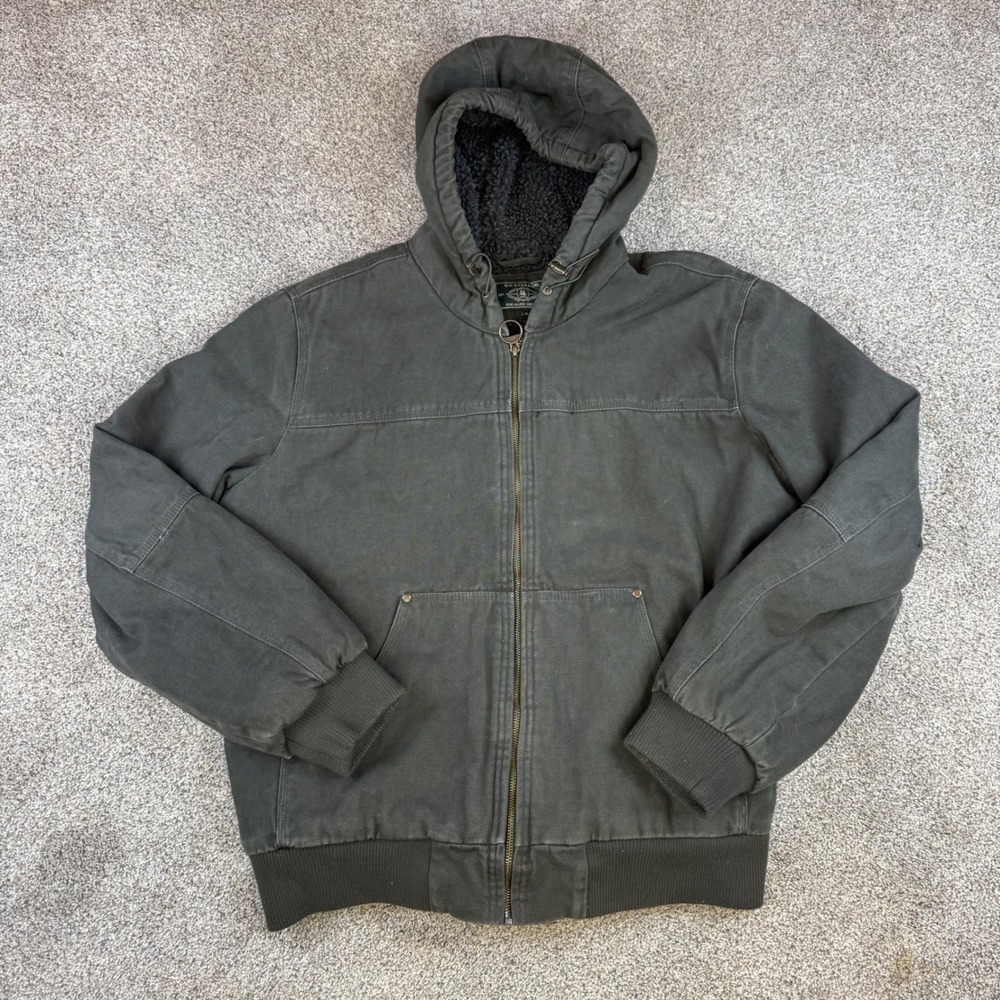 GH Bass Co Mens Large Sherpa Lined Canvas Hooded Workwear Jacket Olive Green